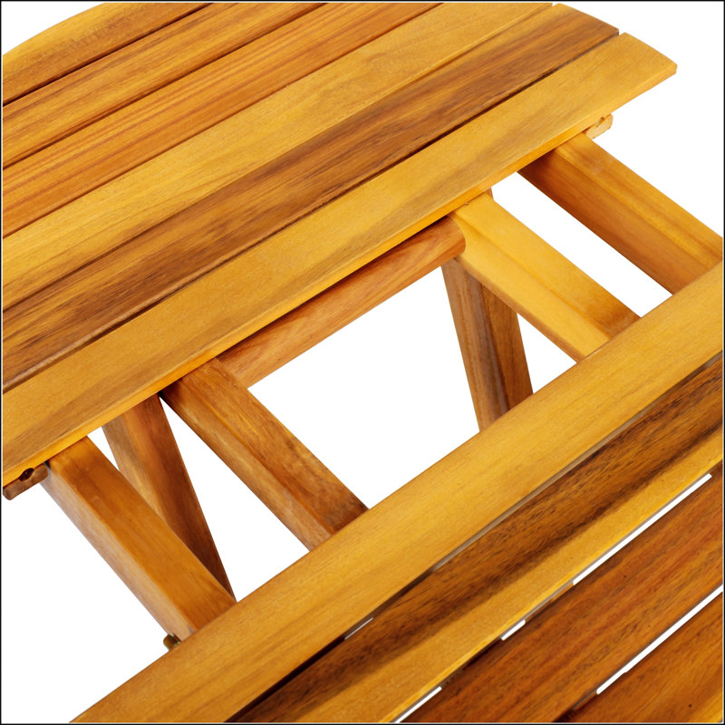 Foldable And Adjustable Acacia Wood Side Table With Teak Finish, No Installation Required For Outdoor And Indoor Use