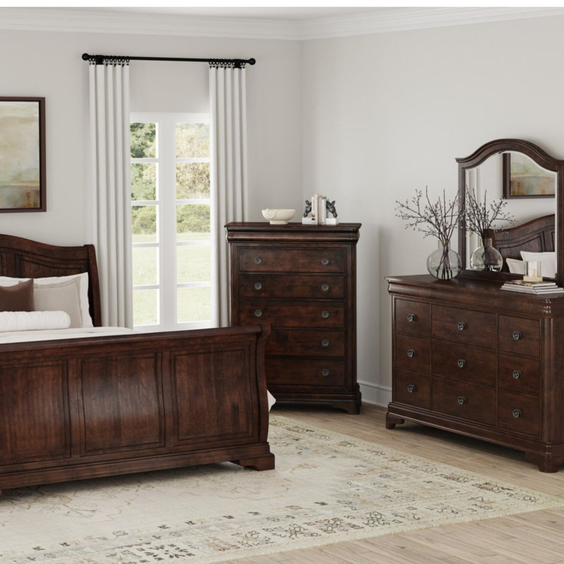 Ensemble de chambre à coucher pour lit-bateau 3 pièces Conley Cherry King Picket House Furnishings, Très grand lit