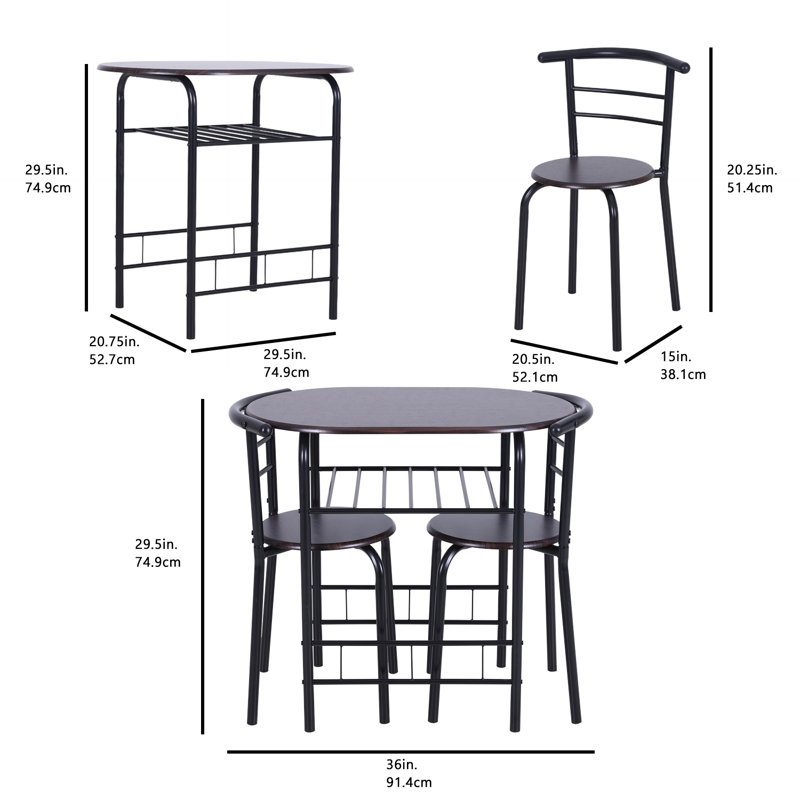 Ensemble repas pour 2 personnes Myleen, Noyer, Noyer / noir, Noir
