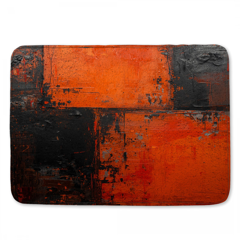 Tapis de bain abstrait orange et noir, L 34 po x L 21 po