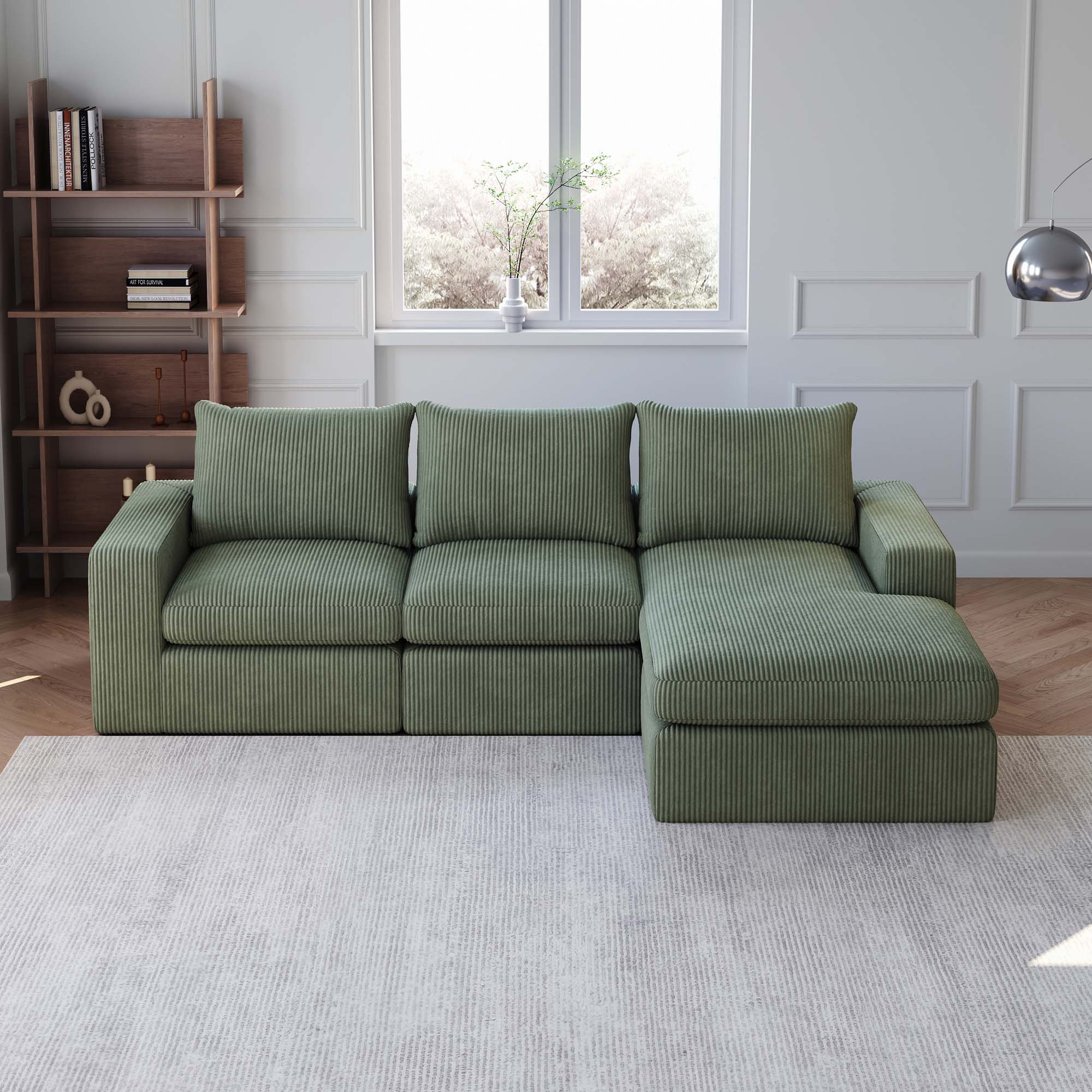 Mercer41 L-Shaped Modern Upholstered Sectional Sofa with Three pillows | Wayfair