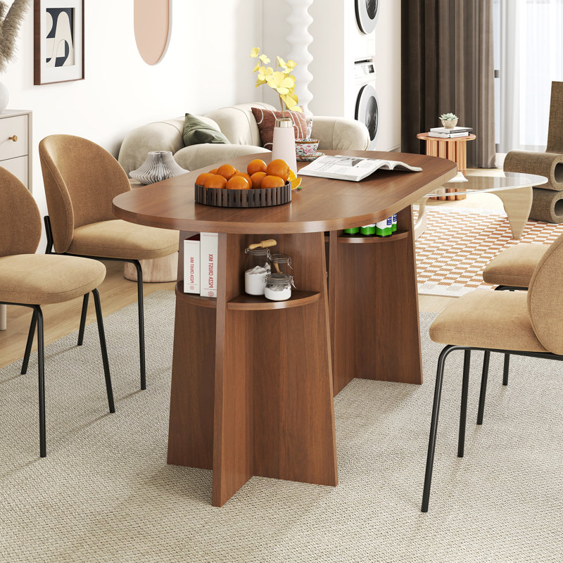 62" Oval Dining Table For 4-6, Wooden Mid-Century Kitchen Table