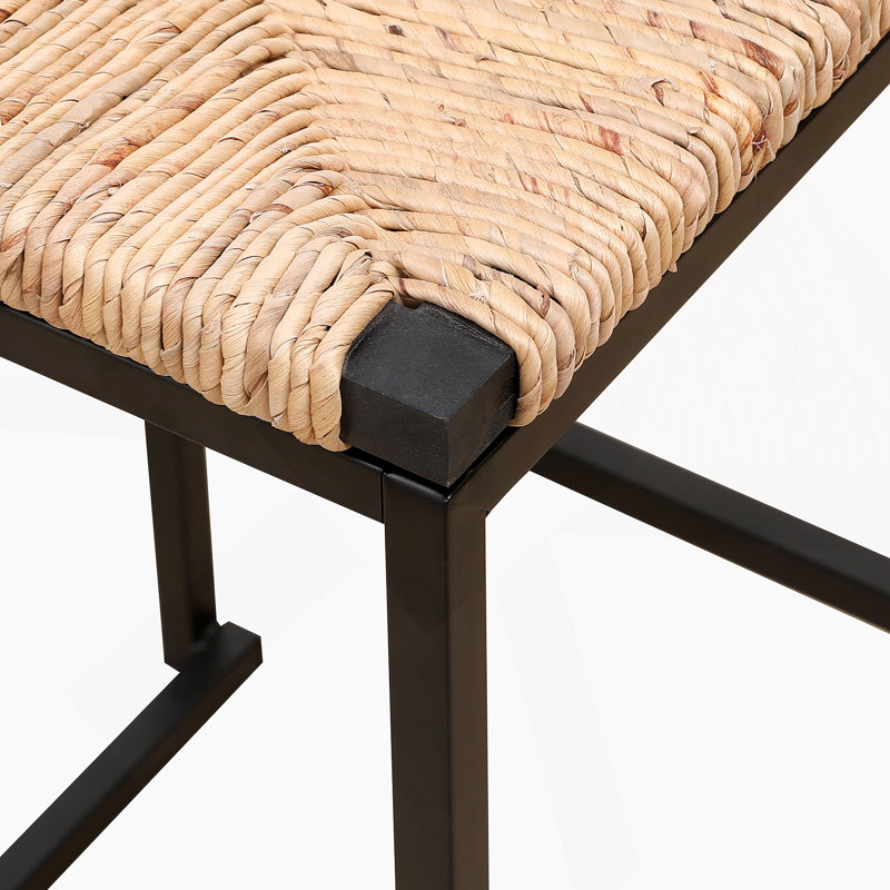 Set Of 2 Water Hyacinth Woven Bar Stools With Back Support Counter