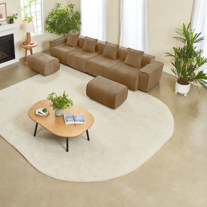 Canapé rembourré, canapé moelleux, canapé modulaire à 3 places modulaire, canapé avec coussins décoratifs et deux repose-pieds mobiles