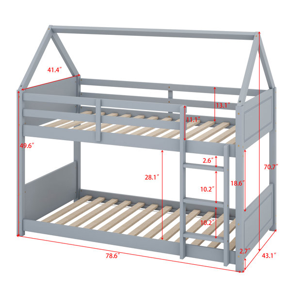 Ophelia & Co. Twin Over Twin Rubber Wood House-Shape Floor Bunk Bed ...