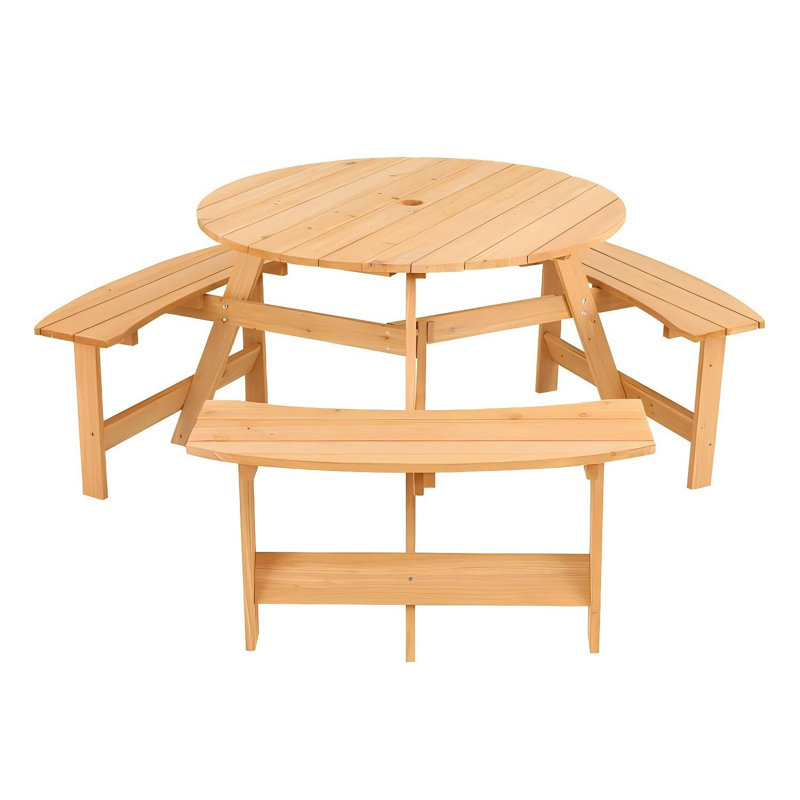 Ensemble de banc de table de pique-nique en bois massif avec trou pour parasol pour 6 enfants