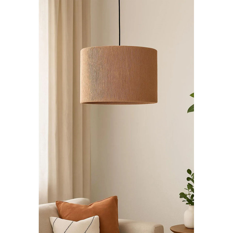 Ecru Metal Chandelier with Adjustable Height, Ø11.8 x 7.9 inches | 1 x E27 Socket (Max 40W) | Stylish Rafia Cap Design, Perfect for Living Room & Dining Areas | IP20 Rated, Elegant Home Lighting Solution