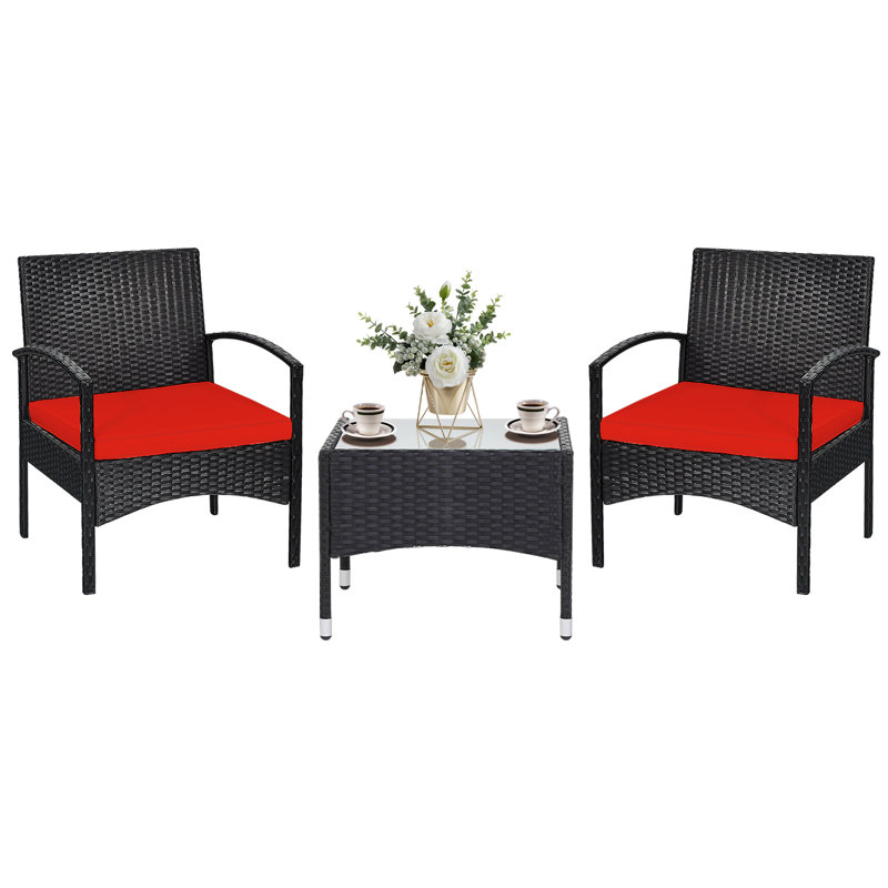Patiojoy 2 - Person Patio Conversation Set with Cushions, Red