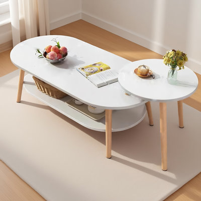 2-Piece Nesting Coffee Table Set, with 2-Tier Storage & Rustic Wood Grain, Oval & Round Tabletop, Minimalist Modern Style