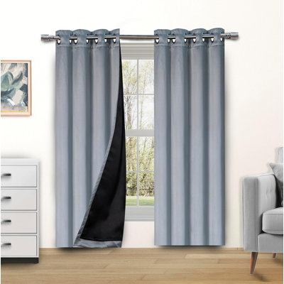 Candy Cotton Blackout Curtains for Bedroom and Living Room, Bedroom Decor, Black Liner for 100% Blackout, Thermal Insulated, Built with Stainless Steel Grommet, Easy Installation, Silver Grey, 42x63
