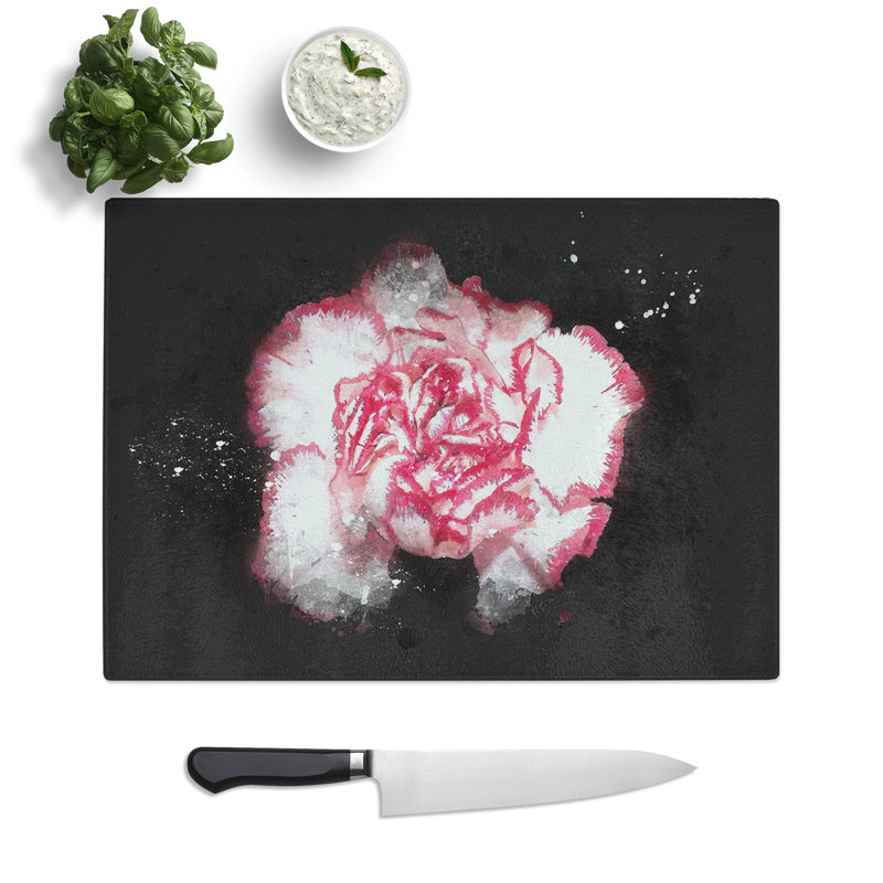 Tempered Glass Pink Carnation Flower Chopping Board, 28.5 cm x 39 cm