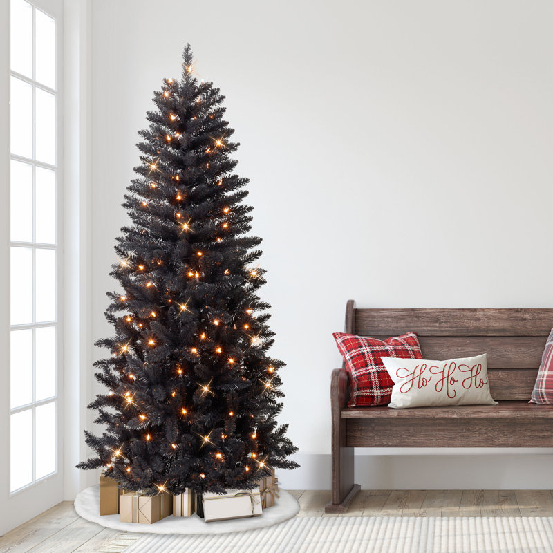 7' Pre-Lit Black Artificial Carson Pine Tree