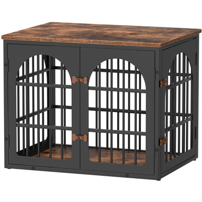 32" Heavy Duty Dog Crate Furniture for Small and Medium Dogs, Decorative Dog Kennel Indoor, Wooden Metal Dogs Cage Pet House End Side Table TV Stand