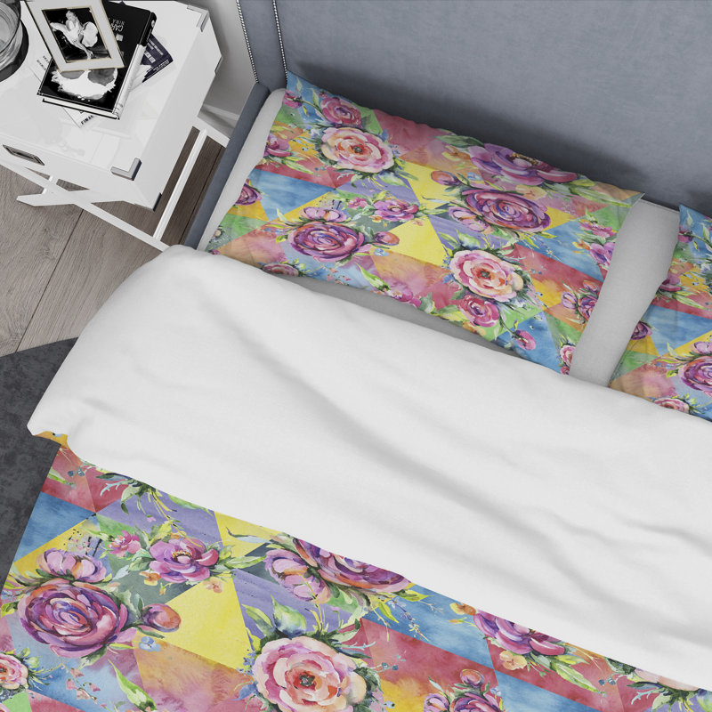 Multicolore bouquet de fleurs - ensemble de housse de couette floral - microfibre de polyester