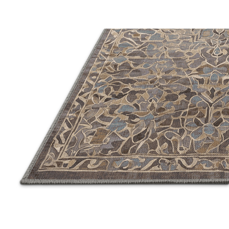 Machine Washable Gray Area Rug, Rectangle 7' x 9'