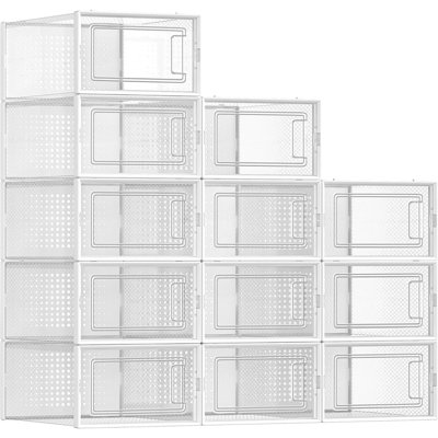 Boîtes de rangement de chaussures empilables transparentes pour placard, espadrilles et chaussures