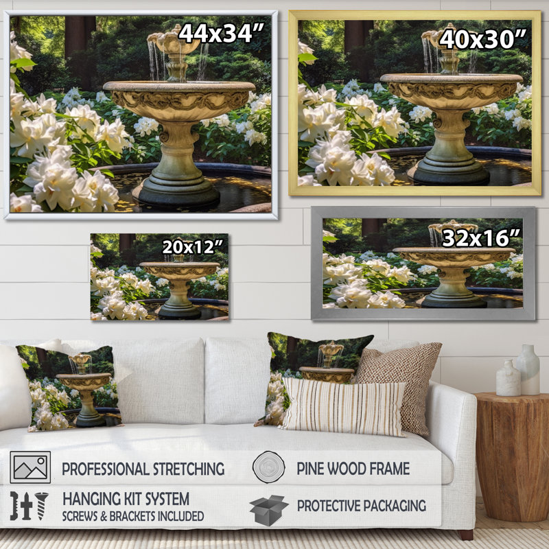 Floral Architecture Serene II - Floral Wall Art Living Room, Cadre flottant blanc, H 24 po x l 32 po x P 1 po