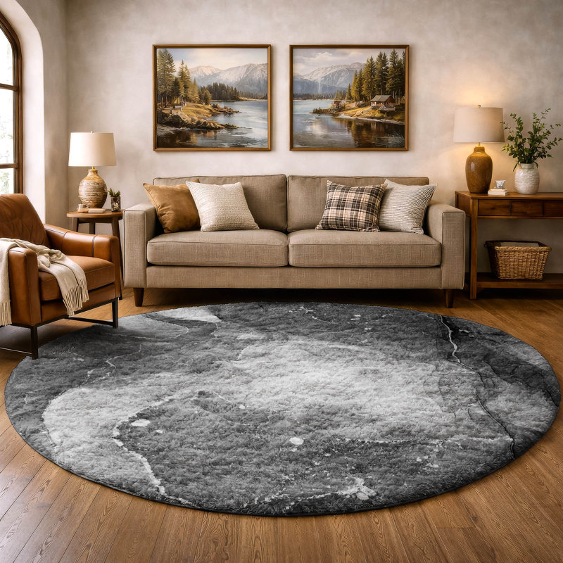 Premium Machine Washable Dream Shag ADS522 Watercolors Rug, Gray, 8' Round