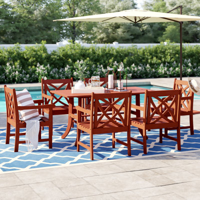 Dusek 6 - Person Wood Patio Dining Set with Rectangular Table