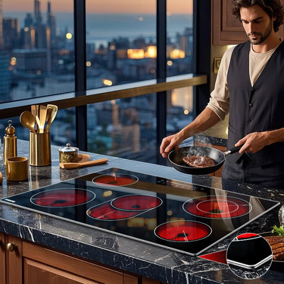 Karinear 30" Electric Cooktop, 5 Burner 220-240v Glass Protection, Installation Required