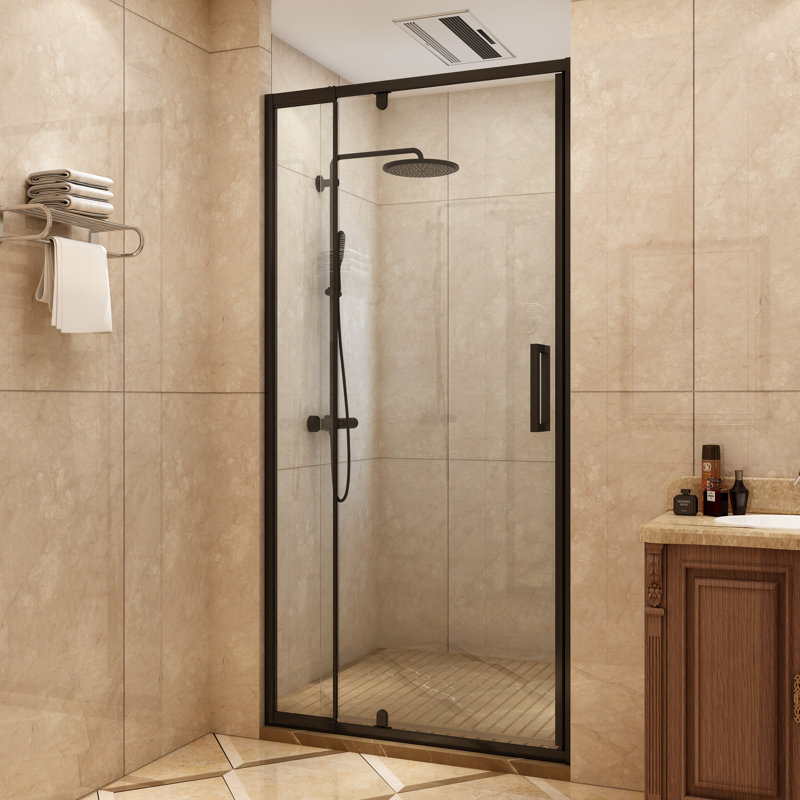 Matte Black Framed Pivot Shower Door with Clear Glass