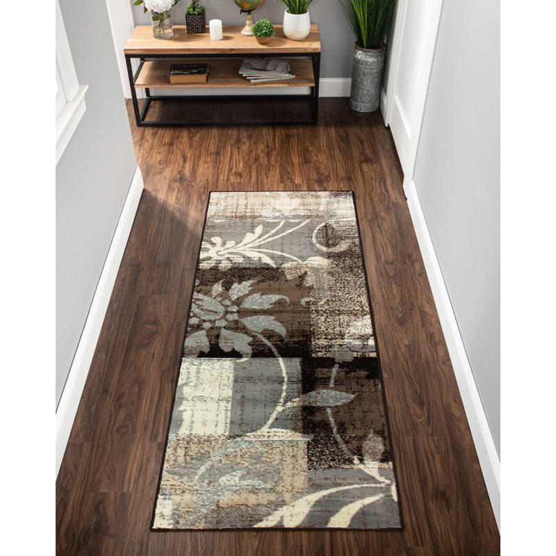 Tapis chocolat à motif de patchwork géométrique Rotonya, Tapis de couloir 2 pi 7 po x 10 pi