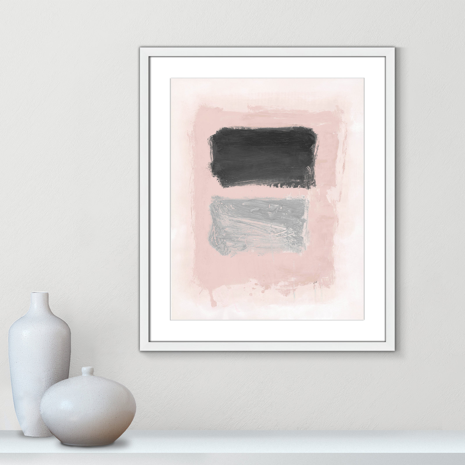 Pink, Black And Silver Shimmer I by Casa Fine Arts, 25.5" H x 21.5" W x 1.25" D, White Matted Picture Framed