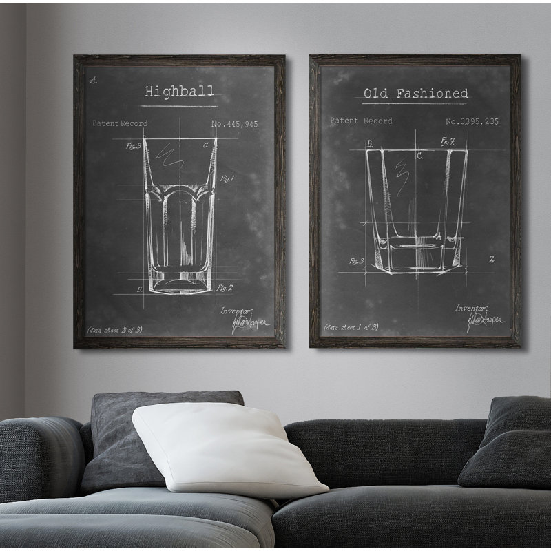 «Barware Blueprint I» par Antonyus Bunjamin (Abe) - ensemble de 2 reproductions d'art encadrées, H 20 po x l 16 po, Ébène