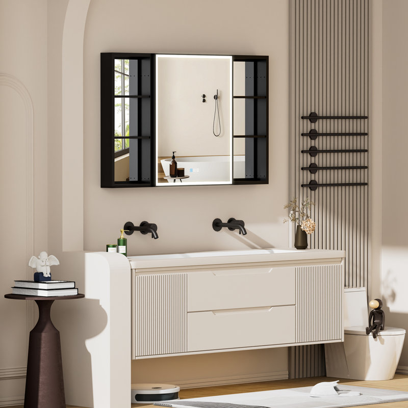 Armoire murale à miroir encastrée ou à fixation murale en surface 30 po Jasamine, H 30 po x l 48 po x P 4,63 po, Droite