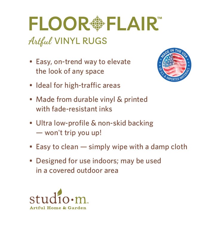 Studio M Floor Flair Honey and Hive Floral Bee - 3 x 5 Ft Decorative Vinyl  Rug - Non-Slip, Waterproof Floor Mat - Easy to Clean, Ultra Low Profile 