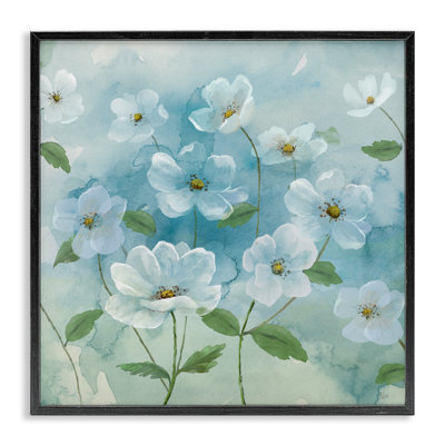 Jolies fleurs sur fond bleu, estampe numérique par Nan