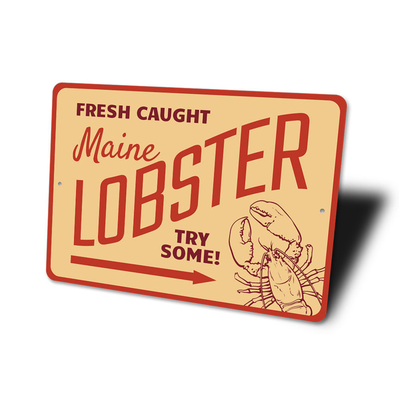 Plaque en aluminium «Fresh Caught Maine Lobster», H 12 po x l 18 po x P 0,06 po