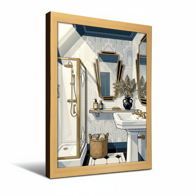 Bath & Laundry Geometric Wall Pattern With Gold Accents