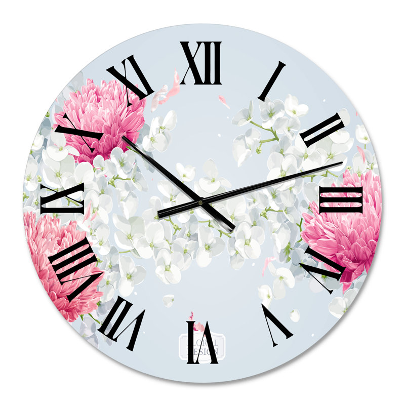 Chrysanthèmes et fleur de pommier - Horloge murale traditionnelle, Moyen
