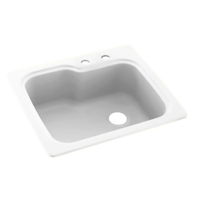 Évier de cuisine à montage double L 25 po x l 22 po, Blanc, 2 trous 2C