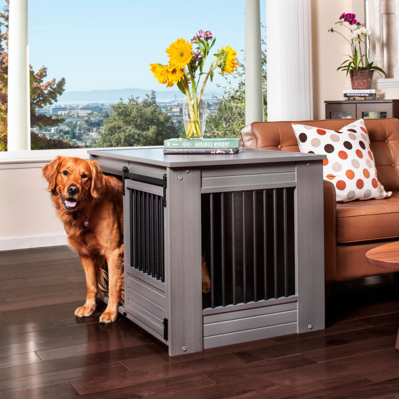 Cage pour chien Tucker Murphy Antique Grey Barn Door Furniture, grande taille, Grand (H 27,48 po x l 27,01 po x P 37,64 po) 