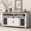 Buffet rustique avec portes de grange coulissantes et panneaux grillagés, idéal pour le rangement et la présentation dans divers décors de maison