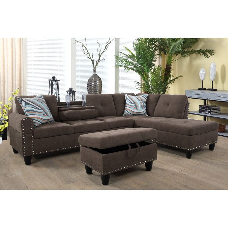 Canapé modulaire rembourré 3 pièces de 96 po de largeur avec repose-pieds, Orienté à droite