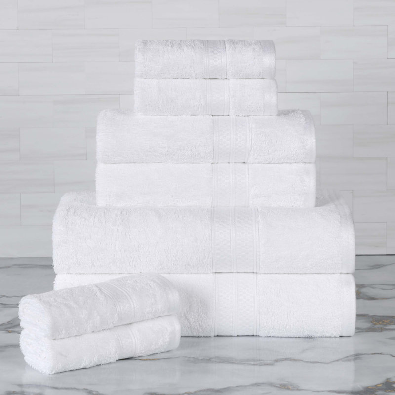 Luxurious White Cotton and Bamboo Blend 8-Piece Towel Set