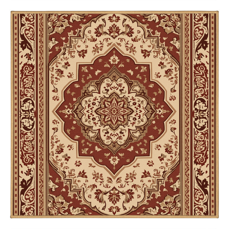Machine Washable Ottoline Traditional Oriental Rug in Brown – LightBrown Binding, 4' Square