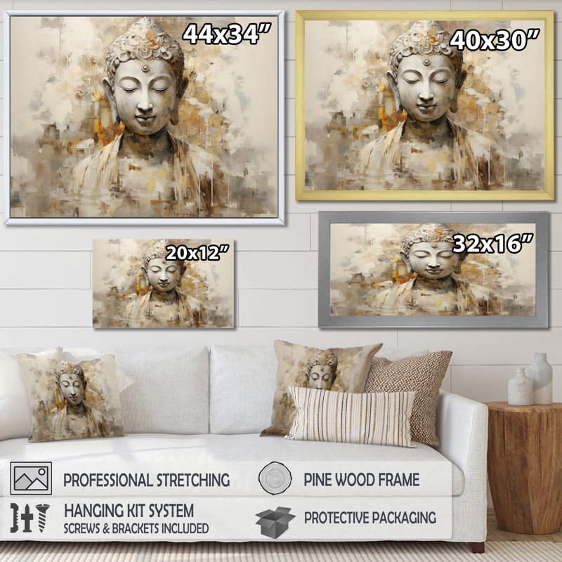 Simple bouddhisme, statue II - art sur toile bouddhisme, H 12 po x l 20 po x P 1 po, Cadre flottant blanc