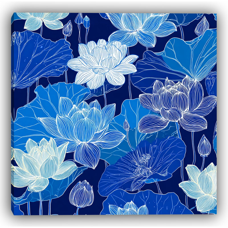 Art mural sur toile, "Tranquil Petals" - Fleur de lotus bleu marine, H 30 po x l 30 po