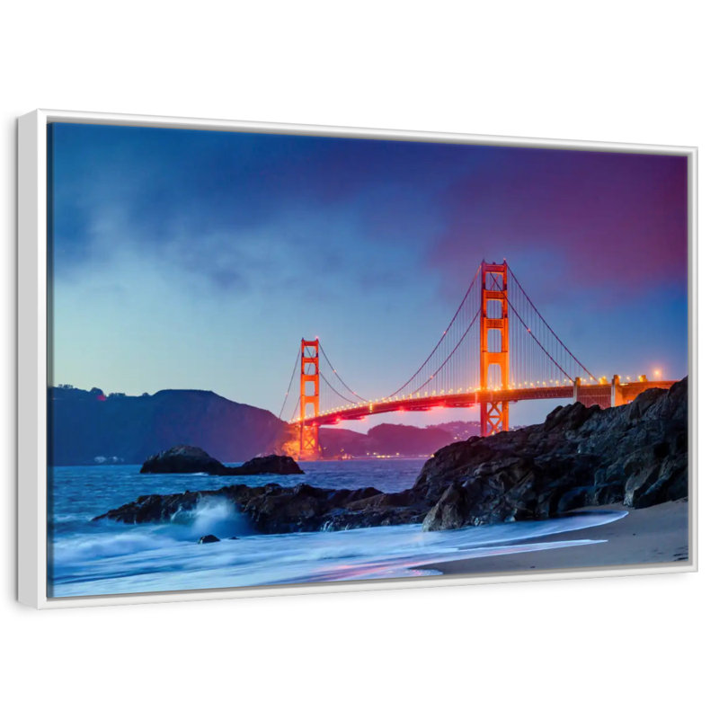 Baker Beach et le Golden Gate, Cadre flottant blanc, 40 po x 27 po
