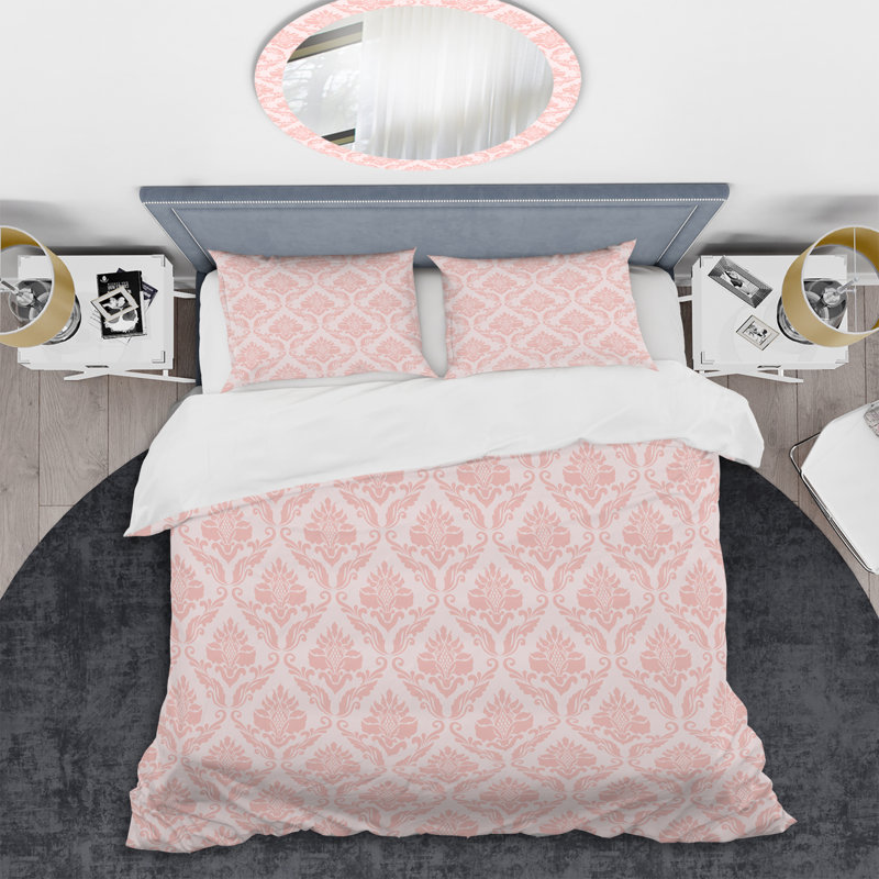 Pink Damask I - Ensemble de housse de couette à motif abstrait - Microfibre de polyester