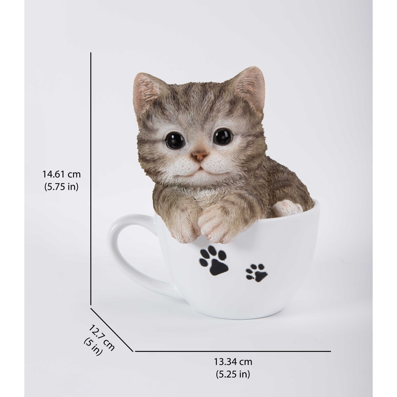Teacup Kitten Tabby Statue, Gray