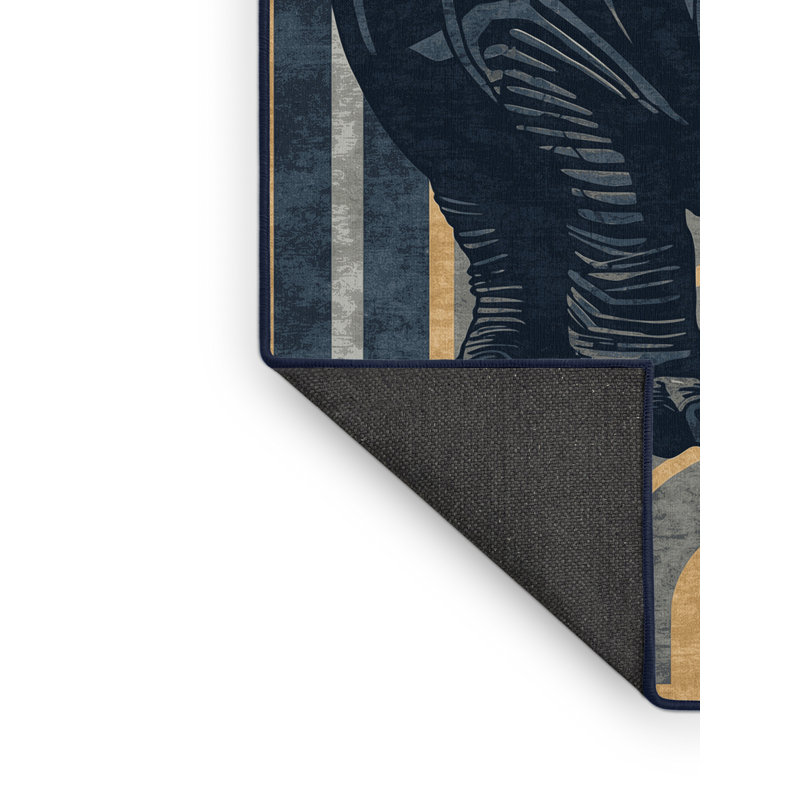 Tapis moelleux moelleux de style art déco Kenn Hippopotamus - gris marine, 3 X 5