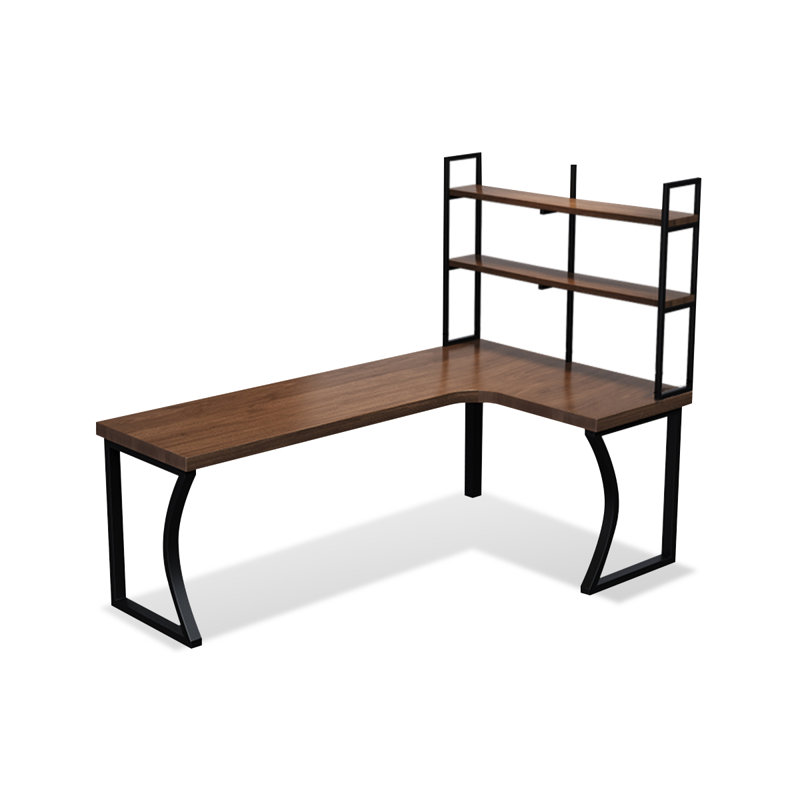 Bureau en fer massif en forme de L brun noyer + noir, H 74,8 po x l 70,87 po x P 39,37 po