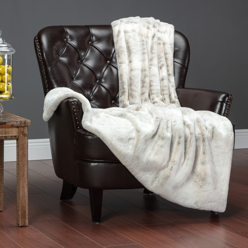 Snow Leopard Faux Fur and Sherpa Reversible Throw Blanket 50" x 65"