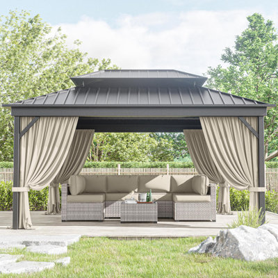 14X12 Ft. Outdoor Gazebo Curtains, 4-Panels Sidewall Curtains (Only Curtains)