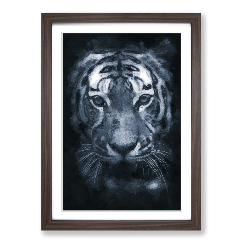 Tiger Portrait in Abstract - Picture Frame Painting Print, 65cm H x 48cm W x 2cm D, Walnut Framed